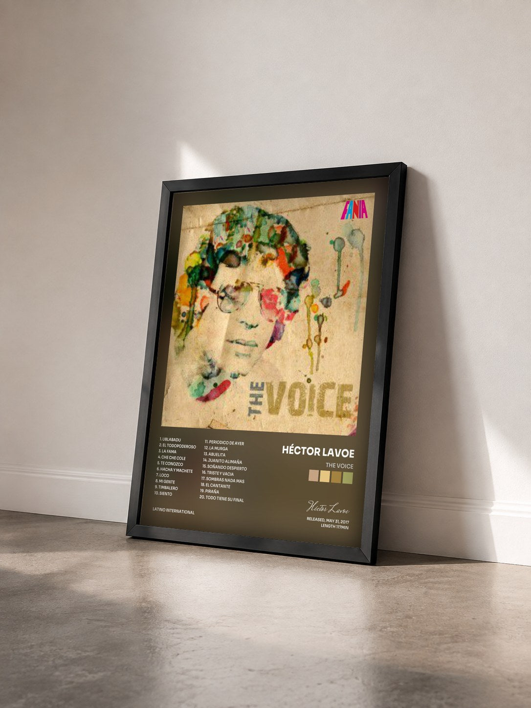#noir Tableau de l'album The Voice de Héctor Lavoe vu de trois quarts, cadre noir