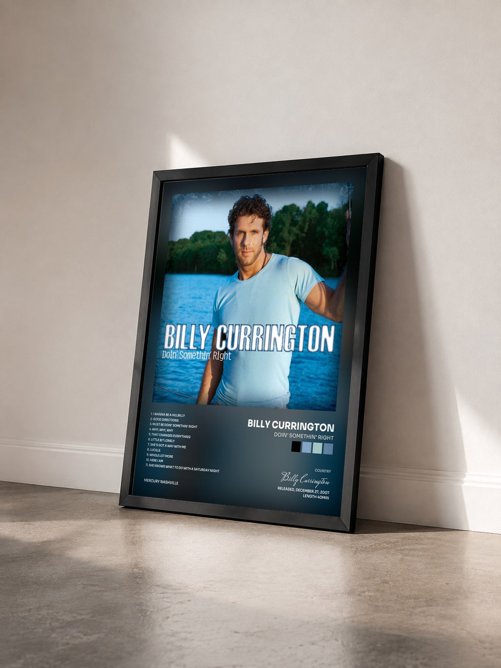 #noir Tableau de l'album Doin' Somethin' Right de Billy Currington vu de trois quarts, cadre noir