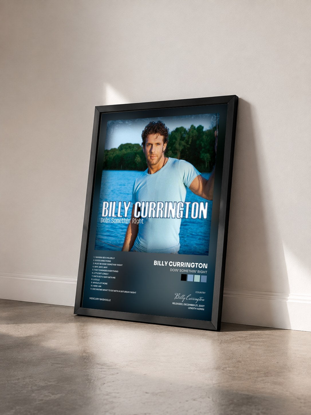 #noir Tableau de l'album Doin' Somethin' Right de Billy Currington vu de trois quarts, cadre noir