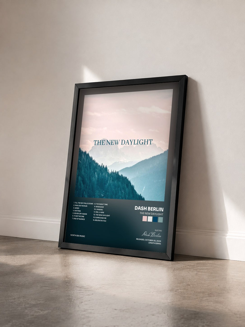#noir Tableau de l'album The New Daylight de Dash Berlin vu de trois quarts, cadre noir