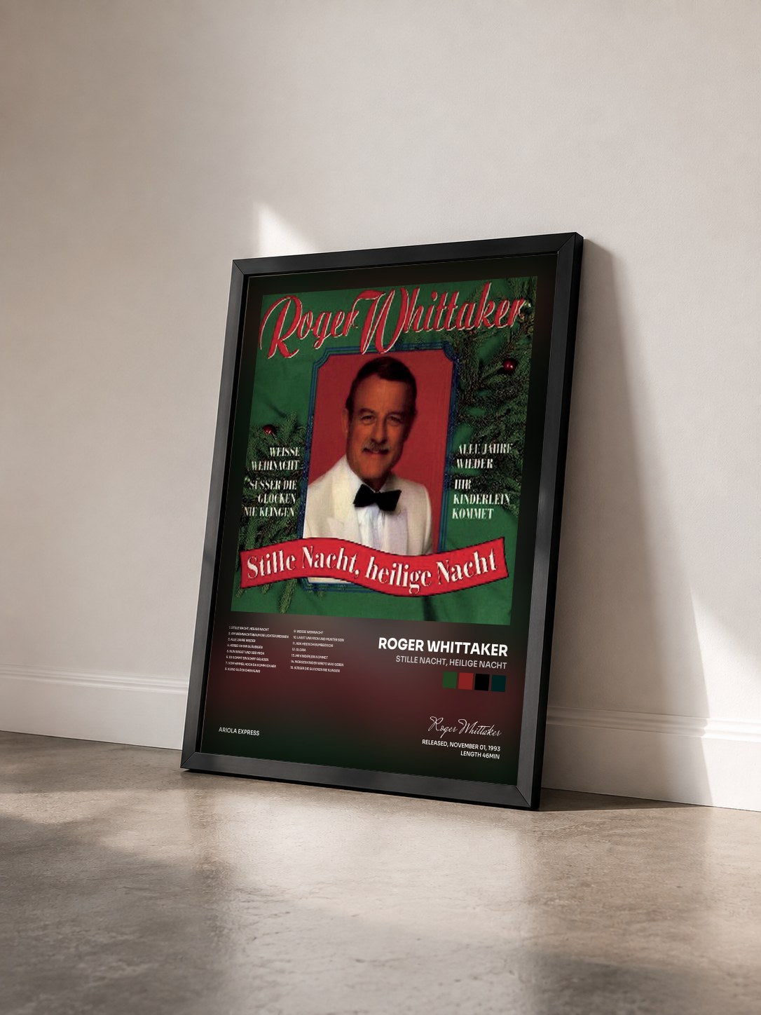 #noir Tableau de l'album Stille Nacht, heilige Nacht de Roger Whittaker vu de trois quarts, cadre noir