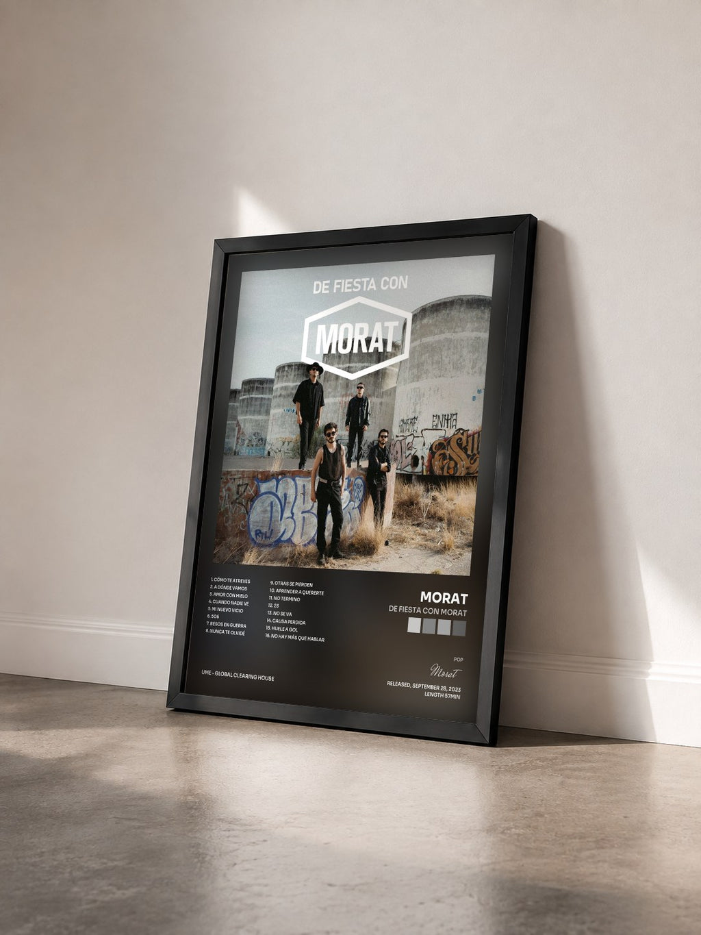 #noir Tableau de l'album De Fiesta Con Morat de Morat vu de trois quarts, cadre noir