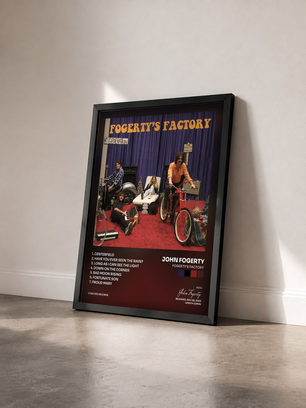 #noir Tableau de l'album Fogerty's Factory de John Fogerty vu de trois quarts, cadre noir
