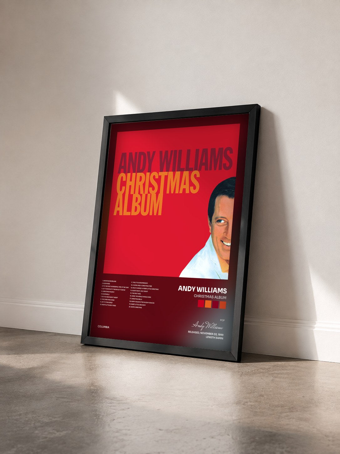 #noir Tableau de l'album Christmas Album de Andy Williams vu de trois quarts, cadre noir