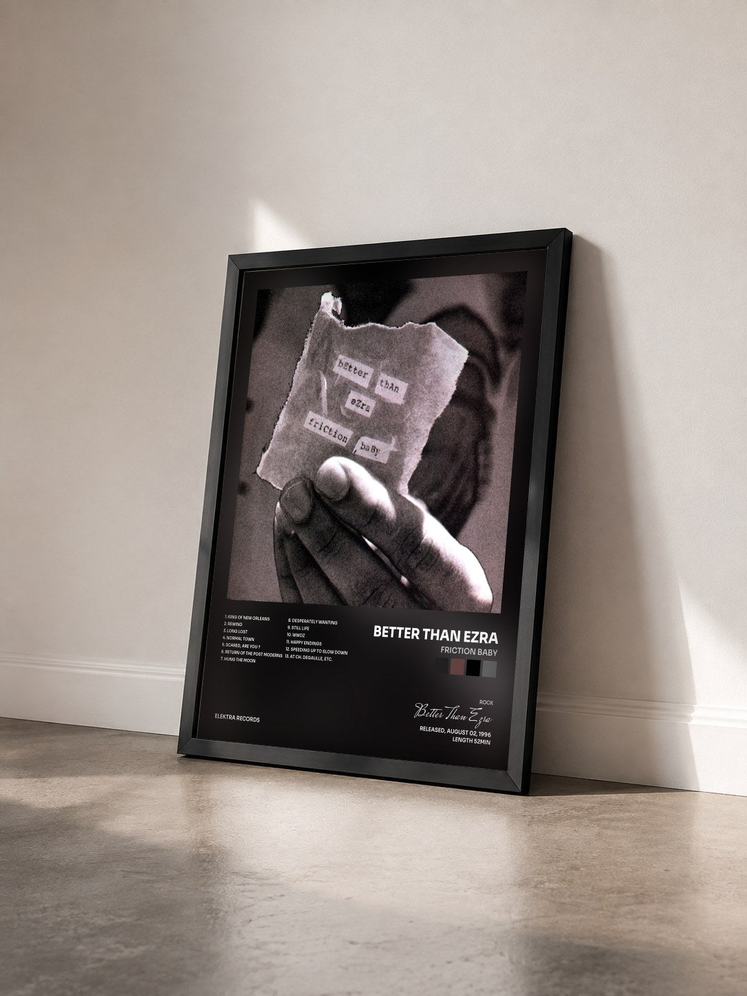 #noir Tableau de l'album Friction Baby de Better Than Ezra vu de trois quarts, cadre noir