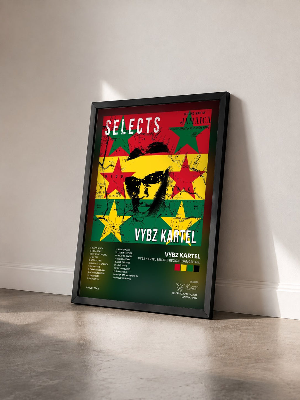 #noir Tableau de l'album Vybz Kartel Selects Reggae Dancehall de Vybz Kartel vu de trois quarts, cadre noir
