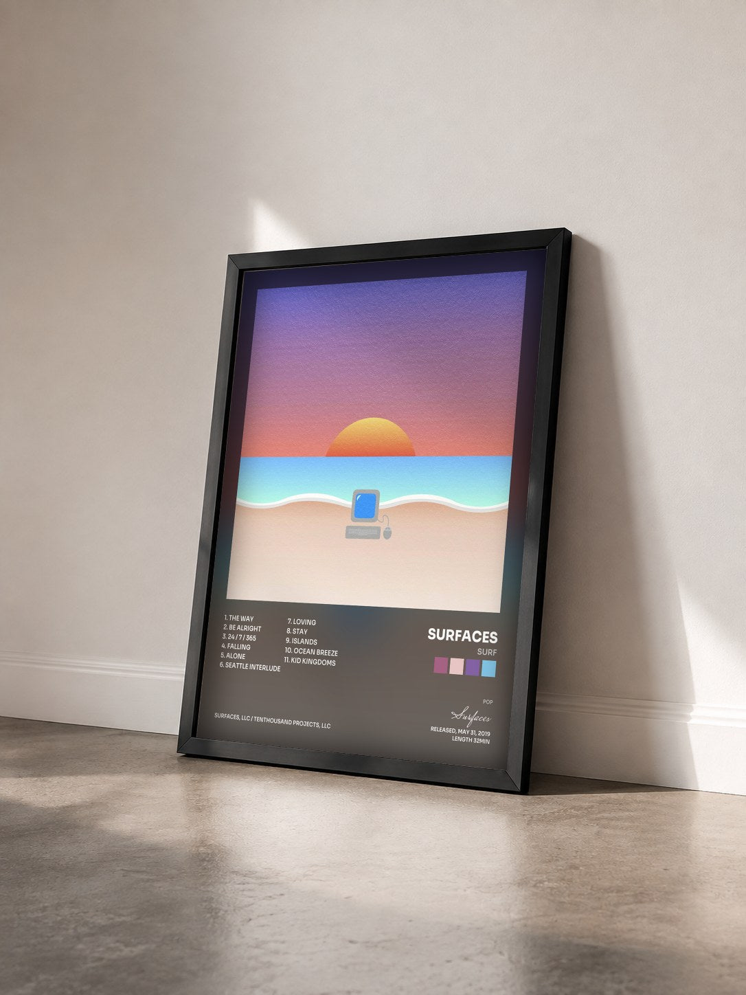 #noir Tableau de l'album Surf de Surfaces vu de trois quarts, cadre noir