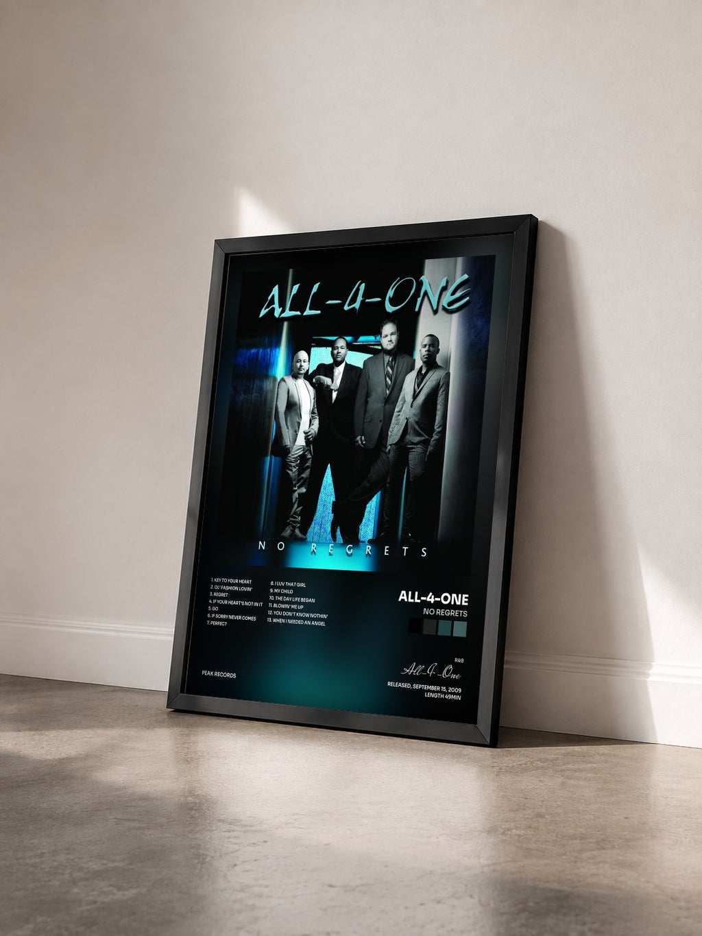 #noir Tableau de l'album No Regrets de All-4-One vu de trois quarts, cadre noir