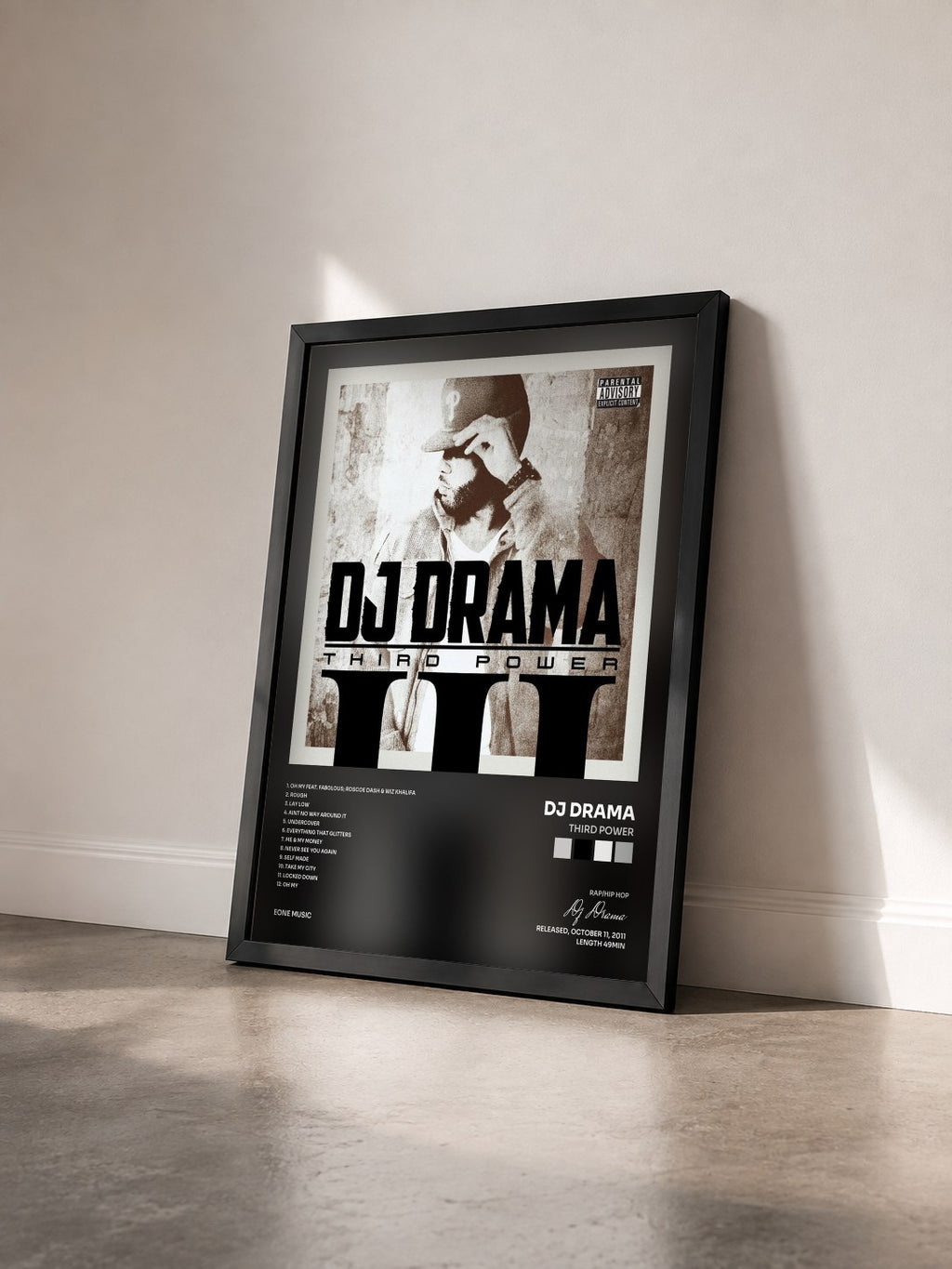 #noir Tableau de l'album Third Power de Dj Drama vu de trois quarts, cadre noir