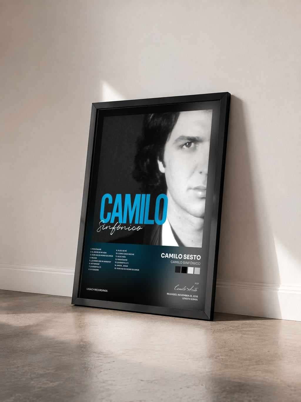 #noir Tableau de l'album Camilo Sinfónico de Camilo Sesto vu de trois quarts, cadre noir