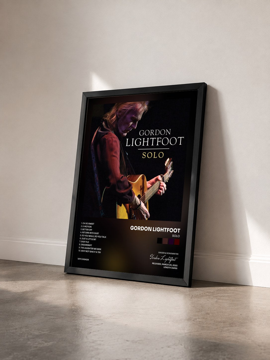 #noir Tableau de l'album Solo de Gordon Lightfoot vu de trois quarts, cadre noir
