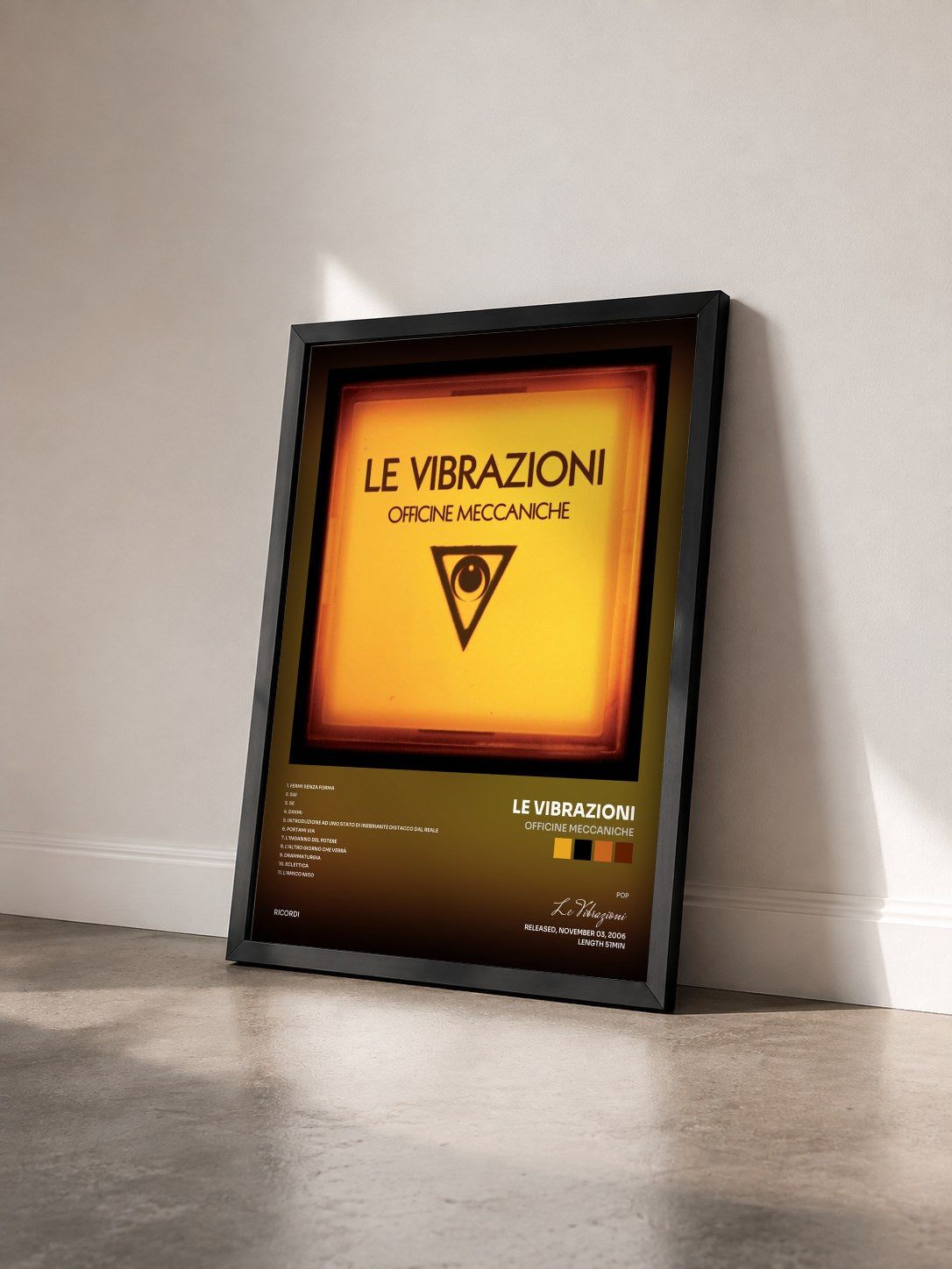 #noir Tableau de l'album Officine Meccaniche de Le Vibrazioni vu de trois quarts, cadre noir