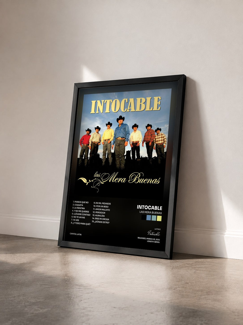 #noir Tableau de l'album Las Mera Buenas de Intocable vu de trois quarts, cadre noir