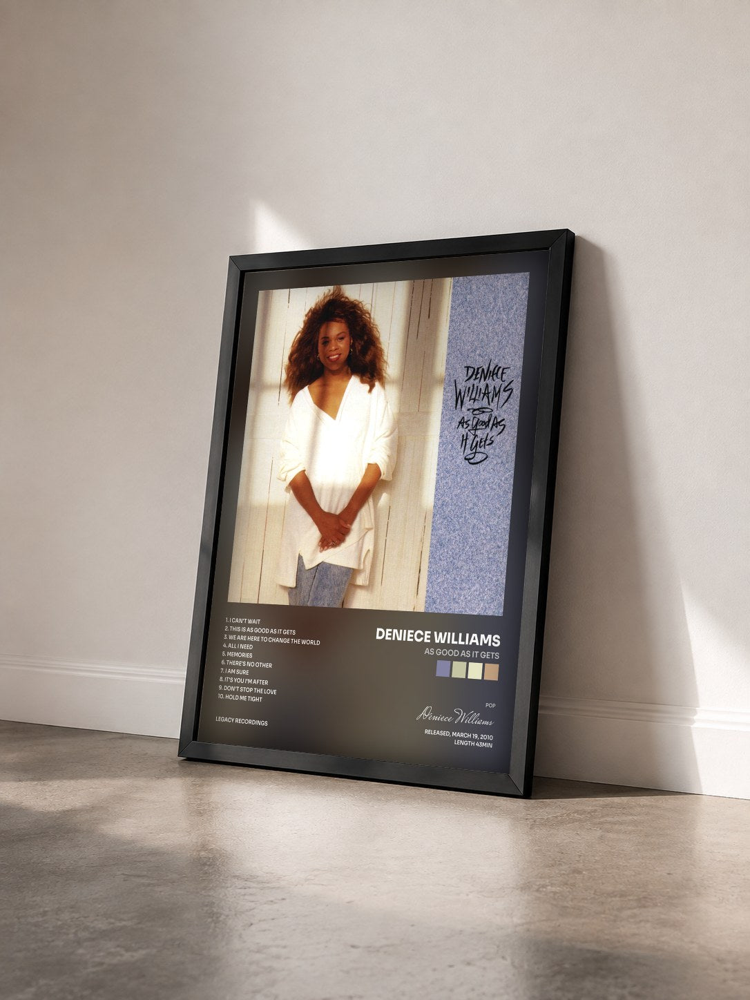#noir Tableau de l'album As Good As It Gets de Deniece Williams vu de trois quarts, cadre noir