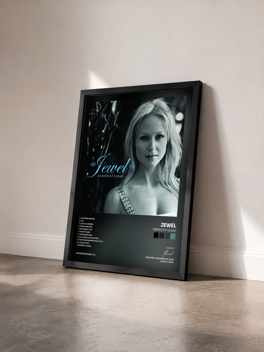 #noir Tableau de l'album Perfectly Clear de Jewel vu de trois quarts, cadre noir