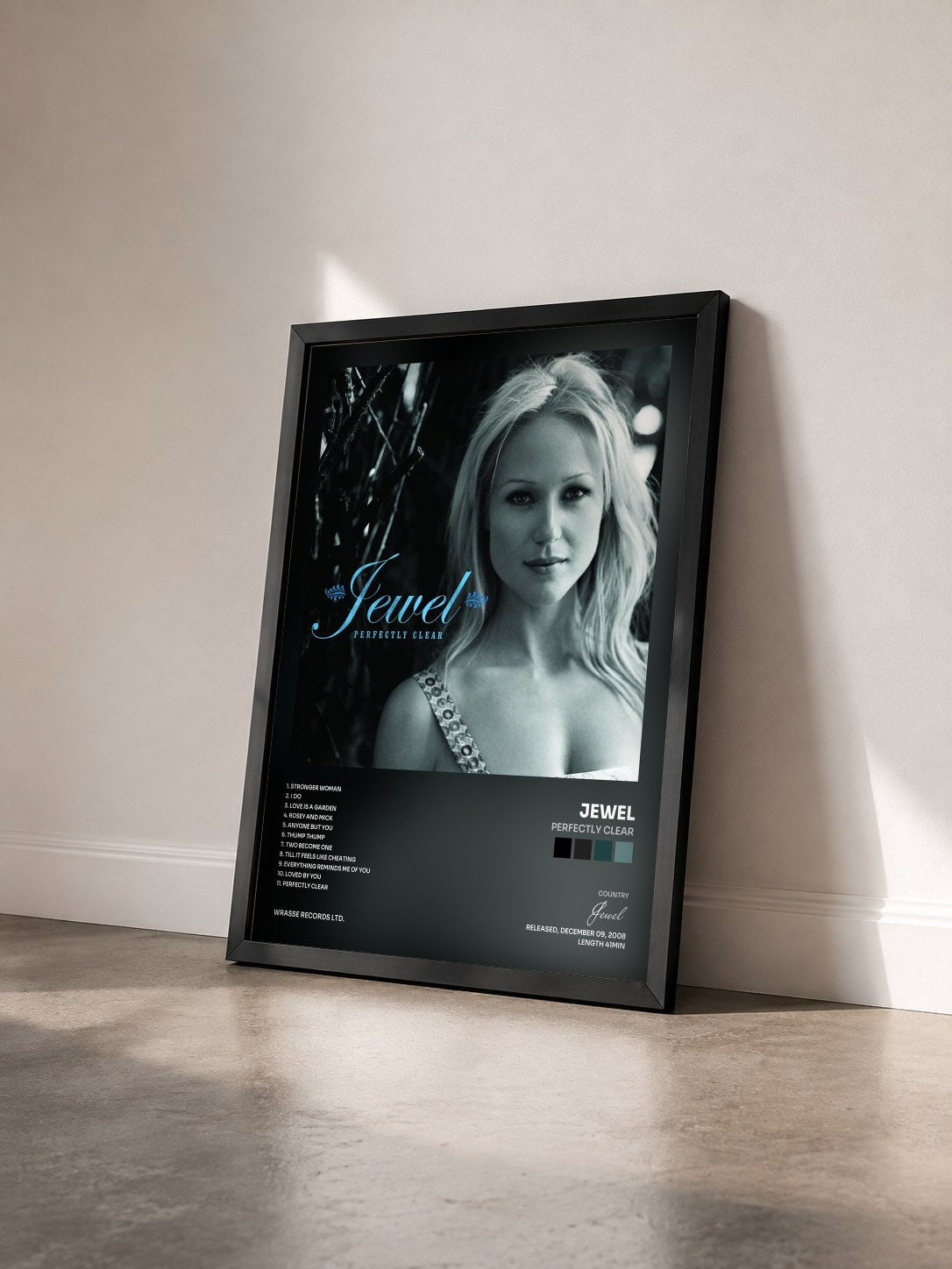 #noir Tableau de l'album Perfectly Clear de Jewel vu de trois quarts, cadre noir