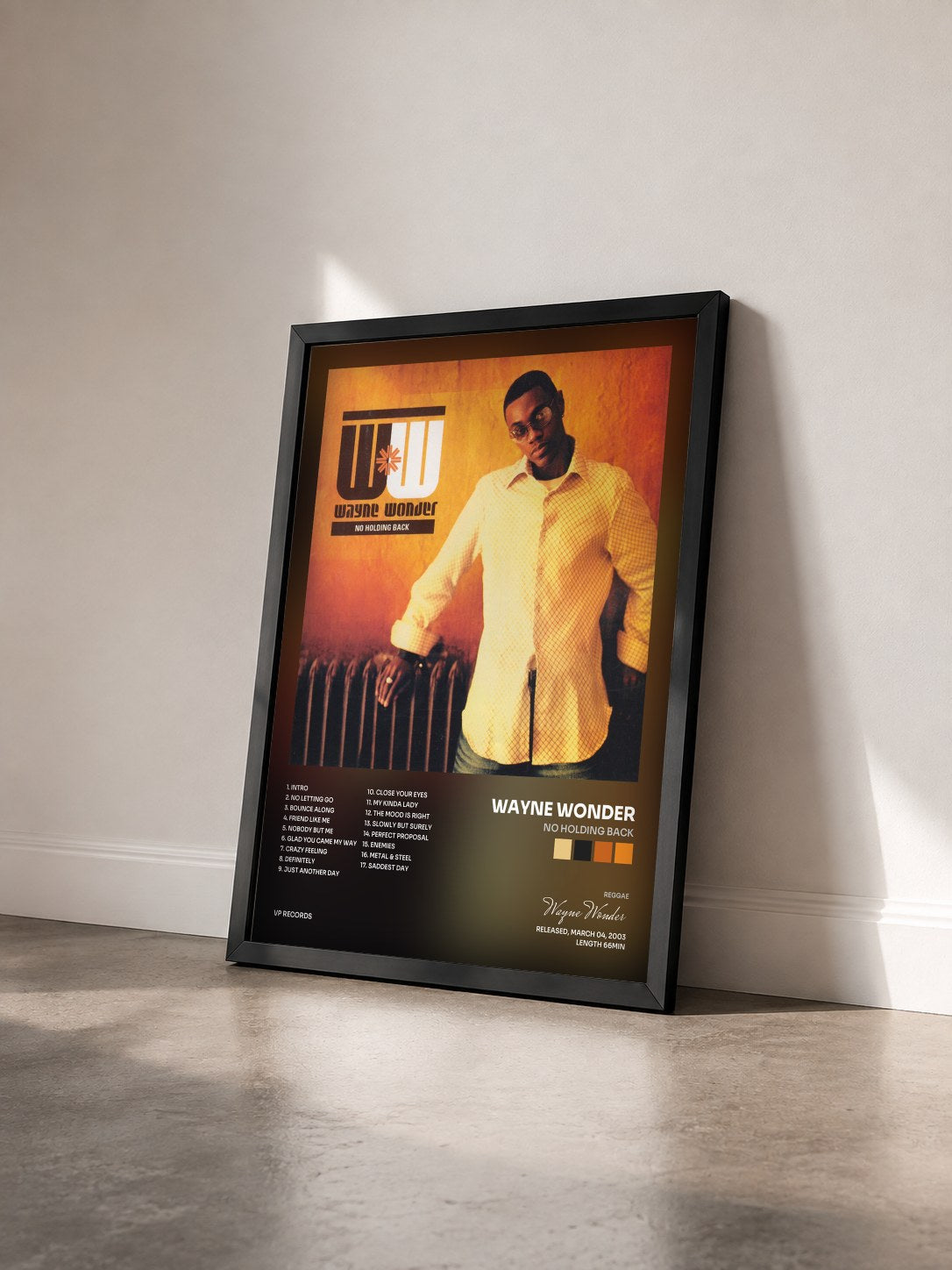 #noir Tableau de l'album No Holding Back de Wayne Wonder vu de trois quarts, cadre noir