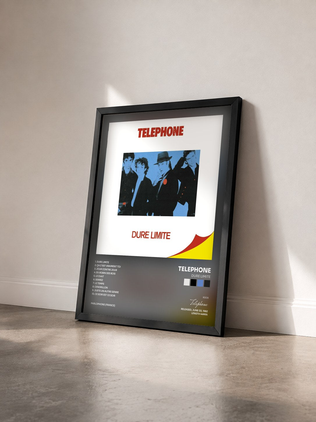 #noir Tableau de l'album Dure Limite de Telephone vu de trois quarts, cadre noir