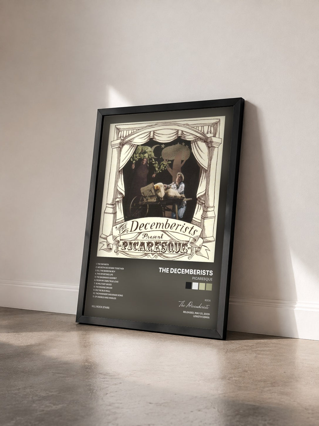 #noir Tableau de l'album Picaresque de The Decemberists vu de trois quarts, cadre noir