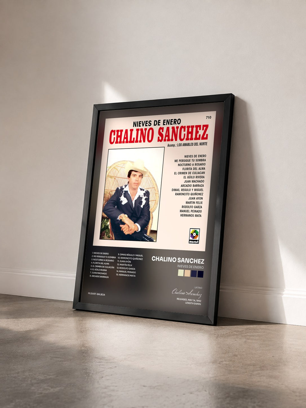 #noir Tableau de l'album Nieves de Enero de Chalino Sanchez vu de trois quarts, cadre noir