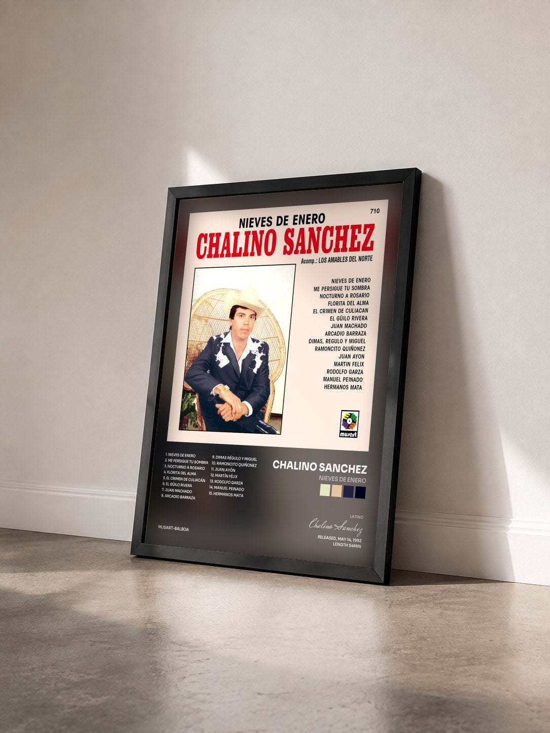 #noir Tableau de l'album Nieves de Enero de Chalino Sanchez vu de trois quarts, cadre noir