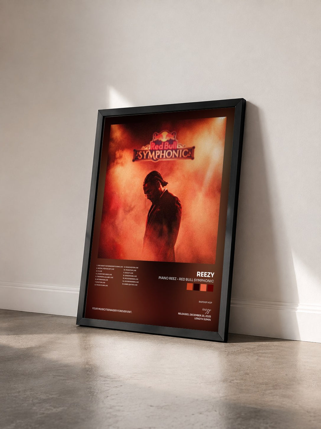 #noir Tableau de l'album PIANO REEZ - RED BULL SYMPHONIC de reezy vu de trois quarts, cadre noir