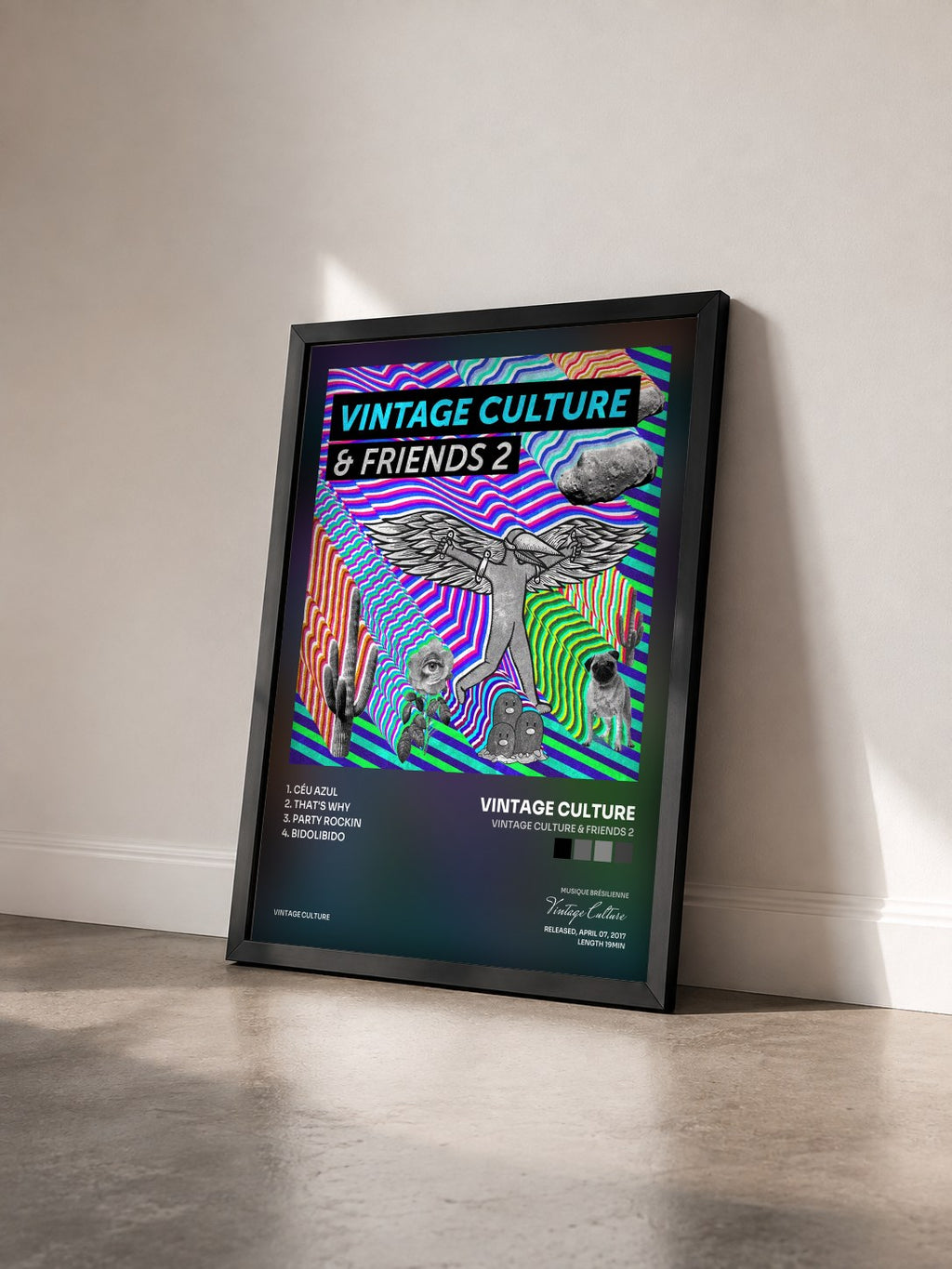 #noir Tableau de l'album Vintage Culture & Friends 2 de Vintage Culture vu de trois quarts, cadre noir