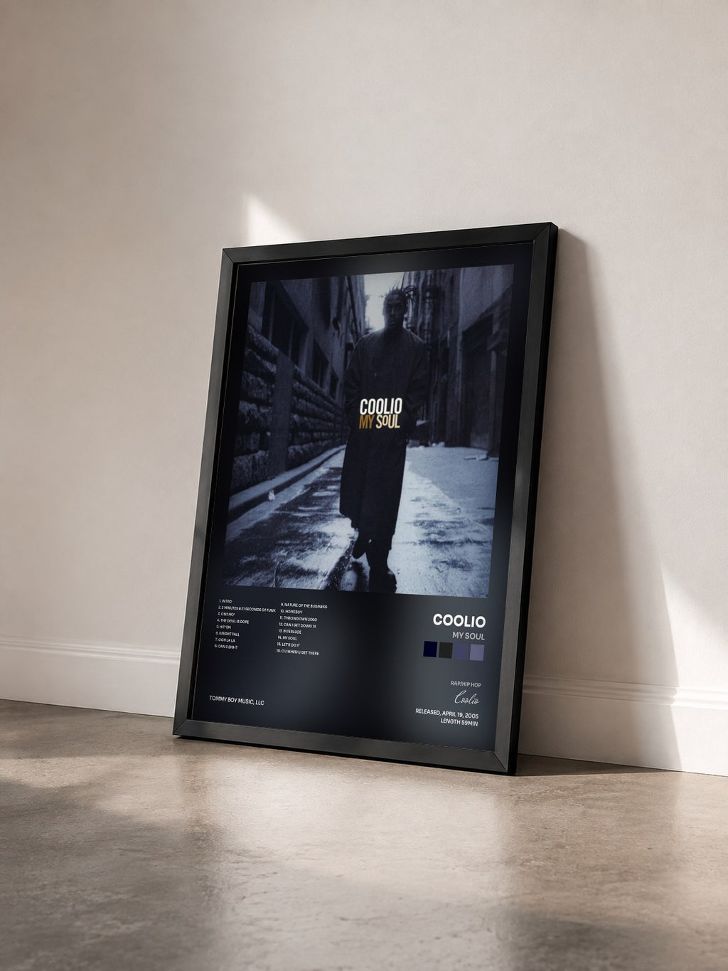 #noir Tableau de l'album My Soul de Coolio vu de trois quarts, cadre noir