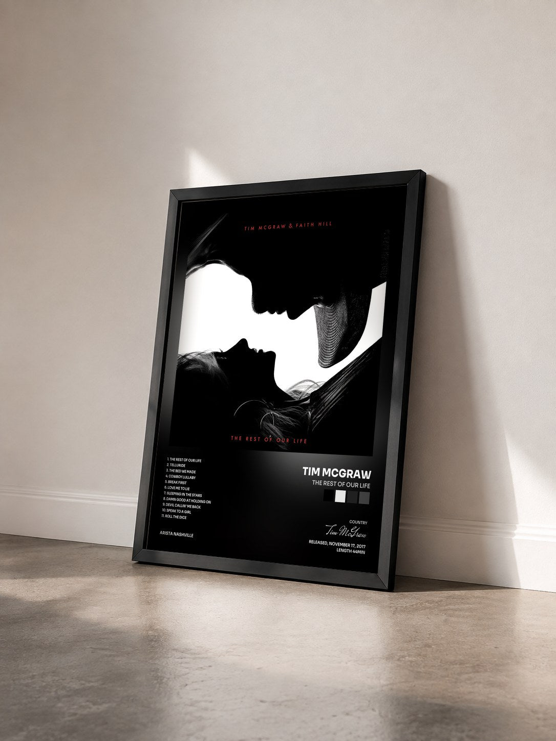 #noir Tableau de l'album The Rest of Our Life de Tim McGraw vu de trois quarts, cadre noir