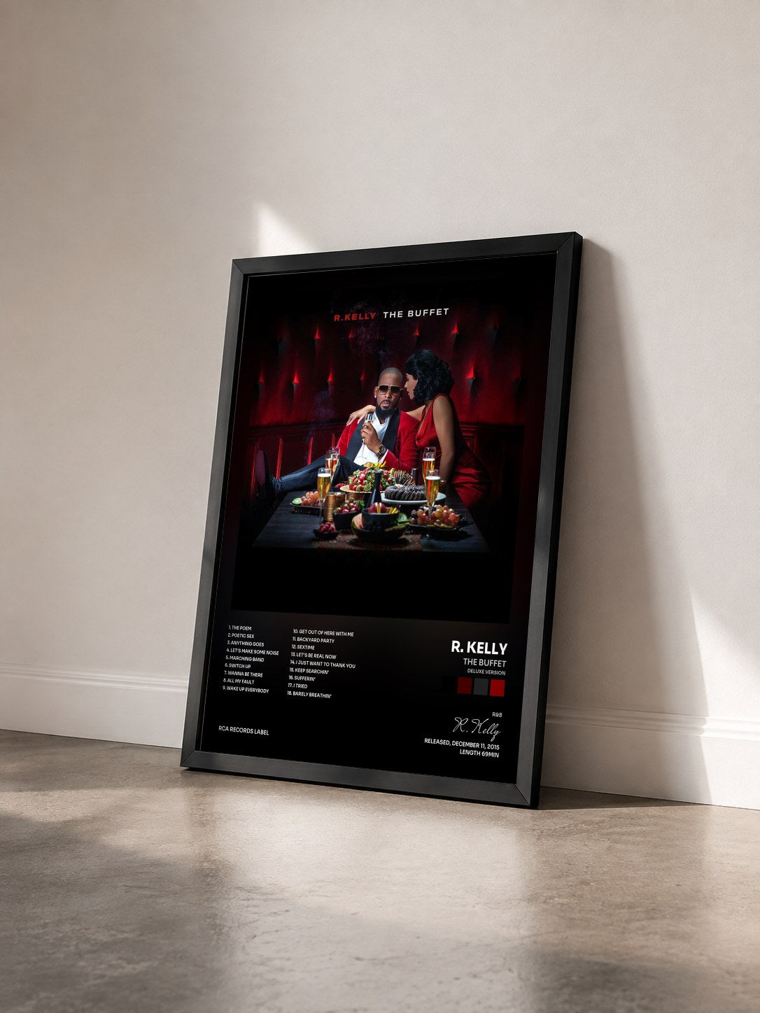 #noir Tableau de l'album The Buffet (Deluxe Version) de R. Kelly vu de trois quarts, cadre noir