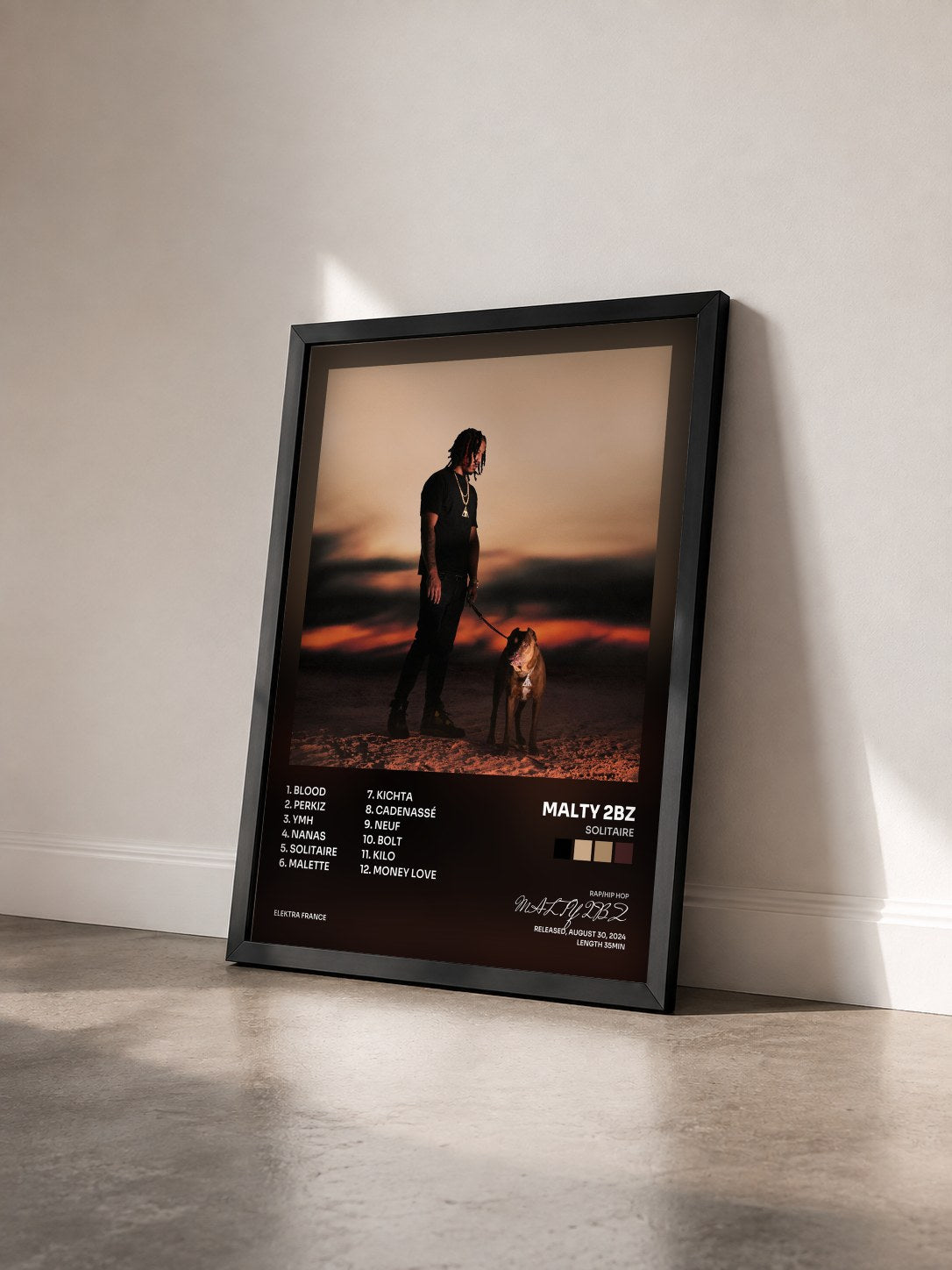 #noir Tableau de l'album Solitaire de MALTY 2BZ vu de trois quarts, cadre noir
