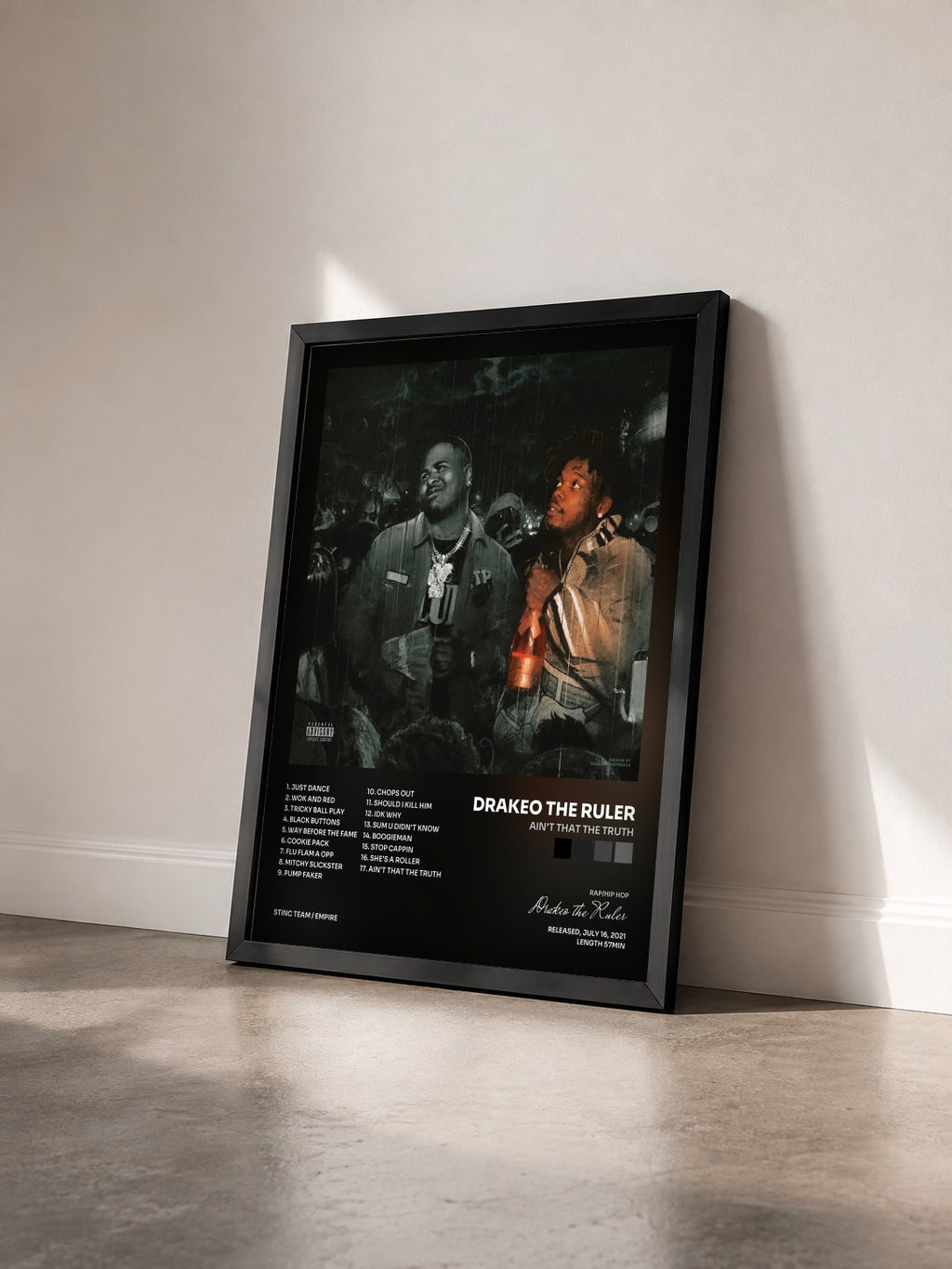 #noir Tableau de l'album Ain't That The Truth de Drakeo the Ruler vu de trois quarts, cadre noir