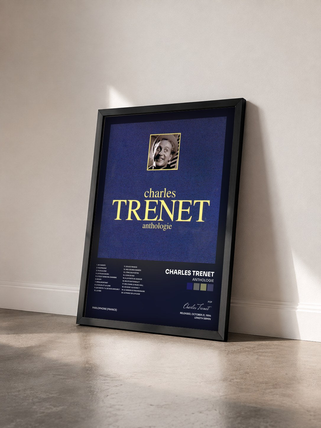 #noir Tableau de l'album Anthologie de Charles Trenet vu de trois quarts, cadre noir