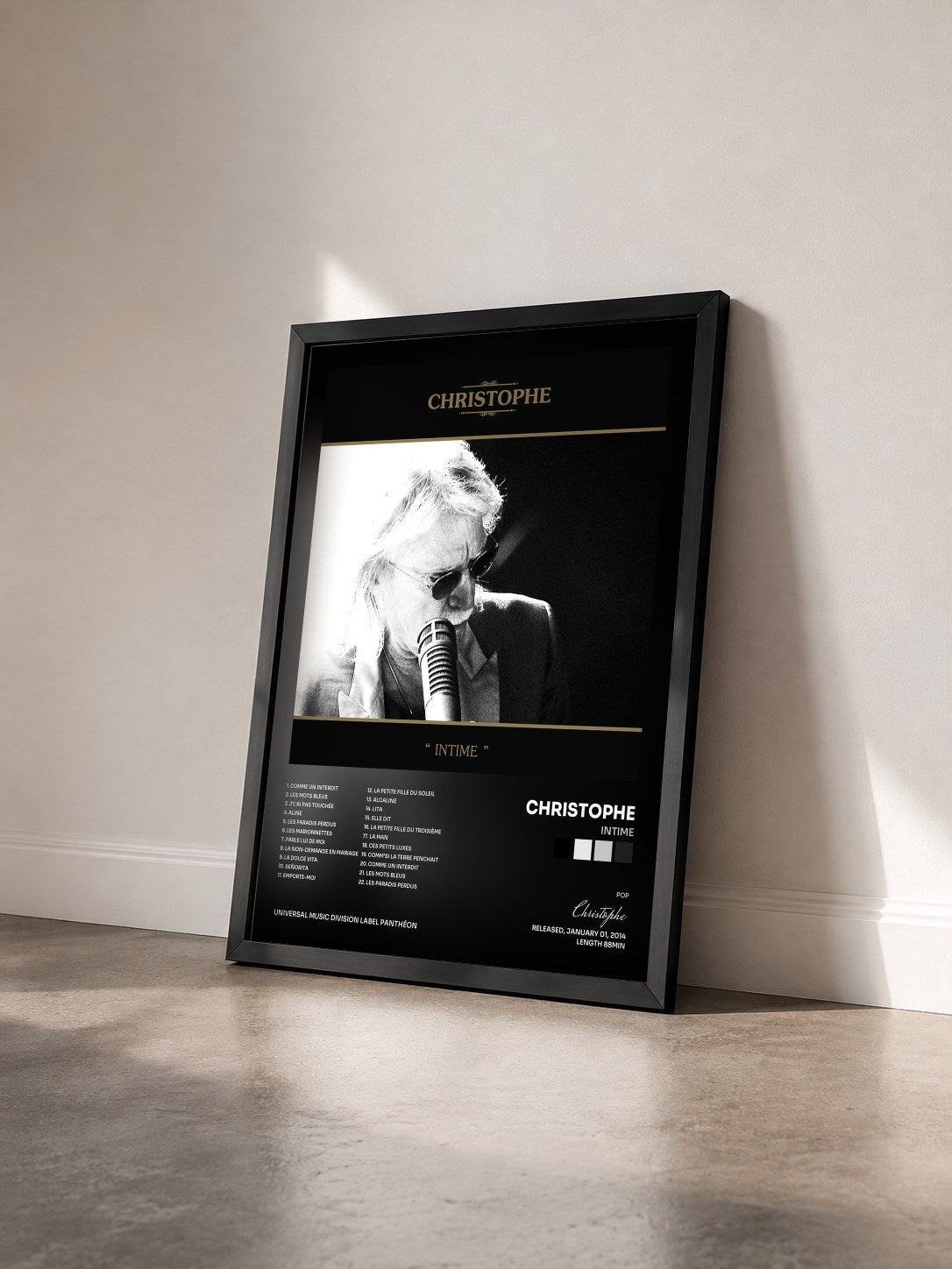 #noir Tableau de l'album Intime de Christophe vu de trois quarts, cadre noir