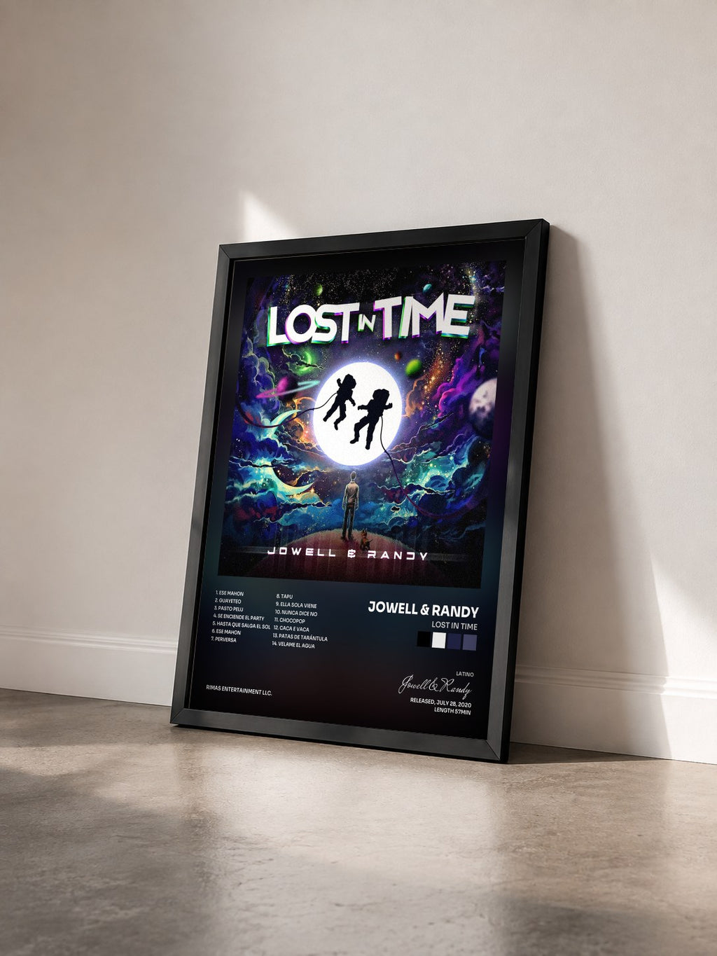 #noir Tableau de l'album Lost In Time de Jowell & Randy vu de trois quarts, cadre noir