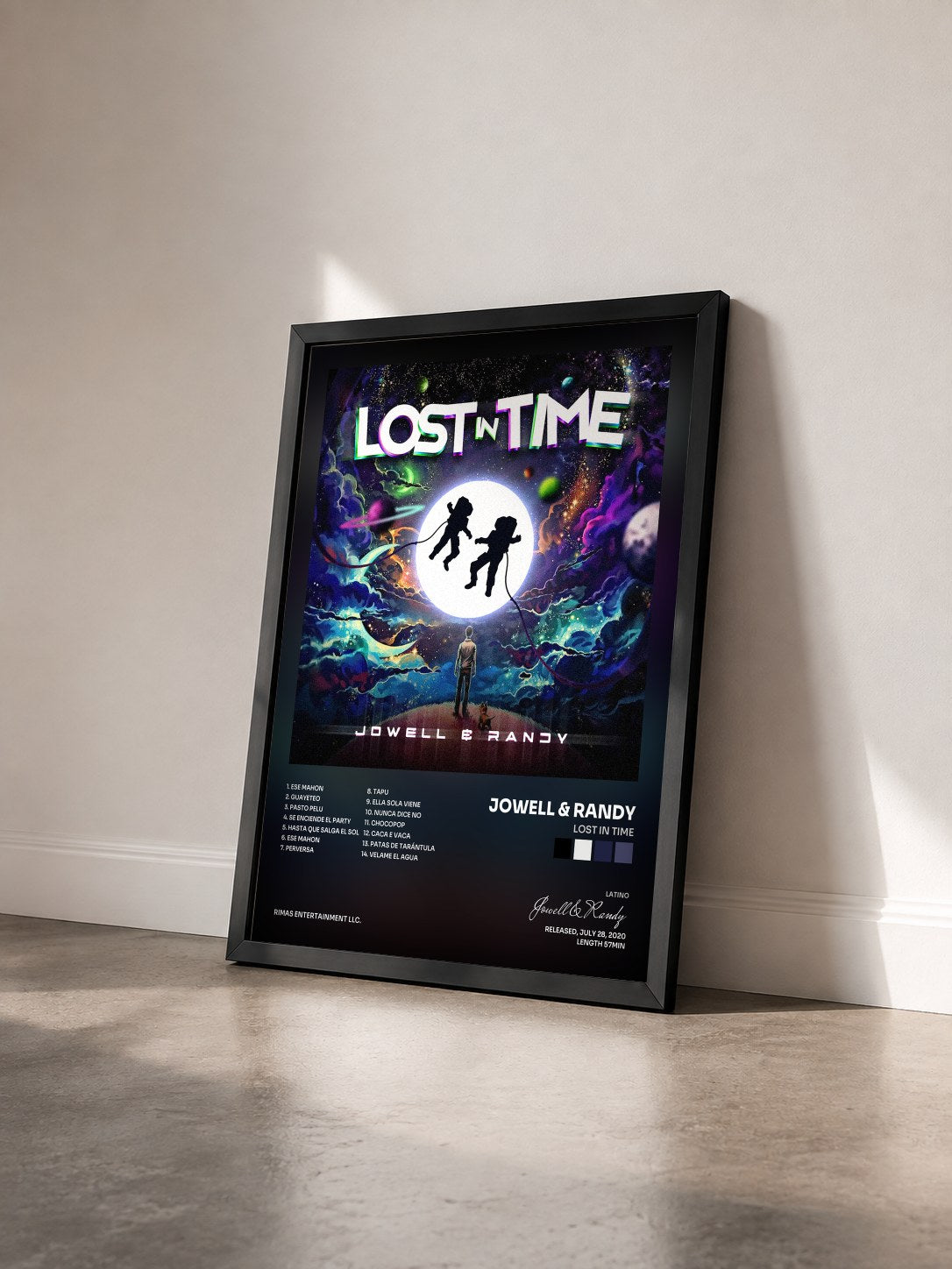 #noir Tableau de l'album Lost In Time de Jowell & Randy vu de trois quarts, cadre noir