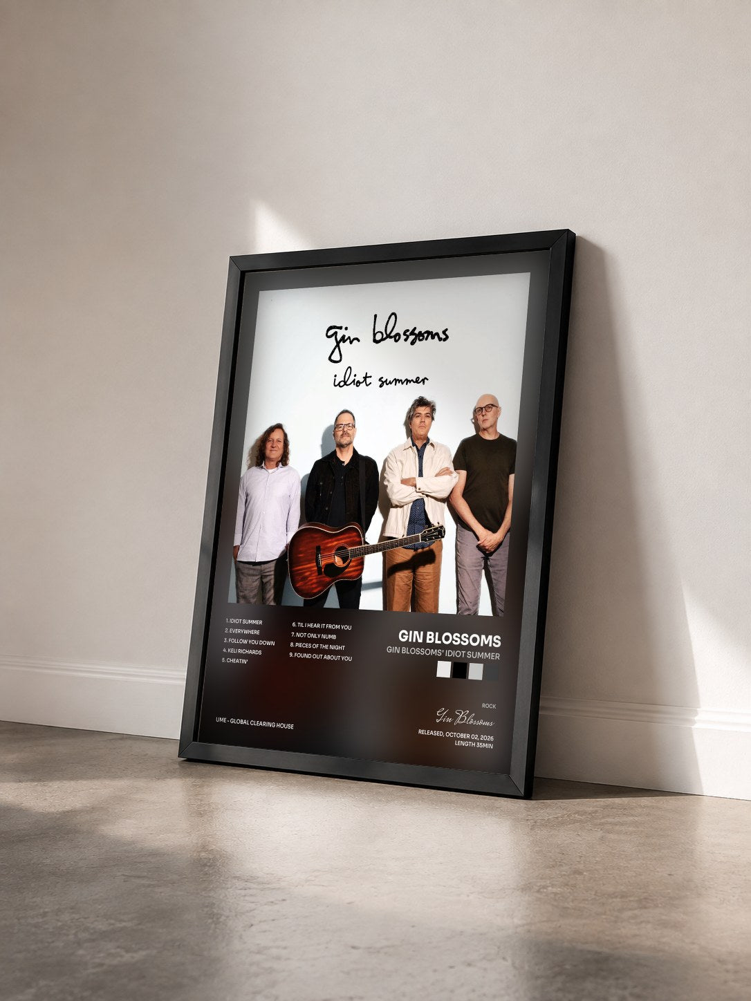 #noir Tableau de l'album Gin Blossoms' Idiot Summer de Gin Blossoms vu de trois quarts, cadre noir