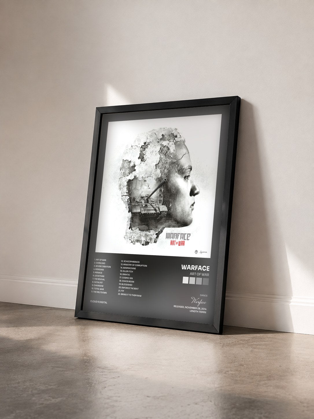 #noir Tableau de l'album Art Of War de Warface vu de trois quarts, cadre noir