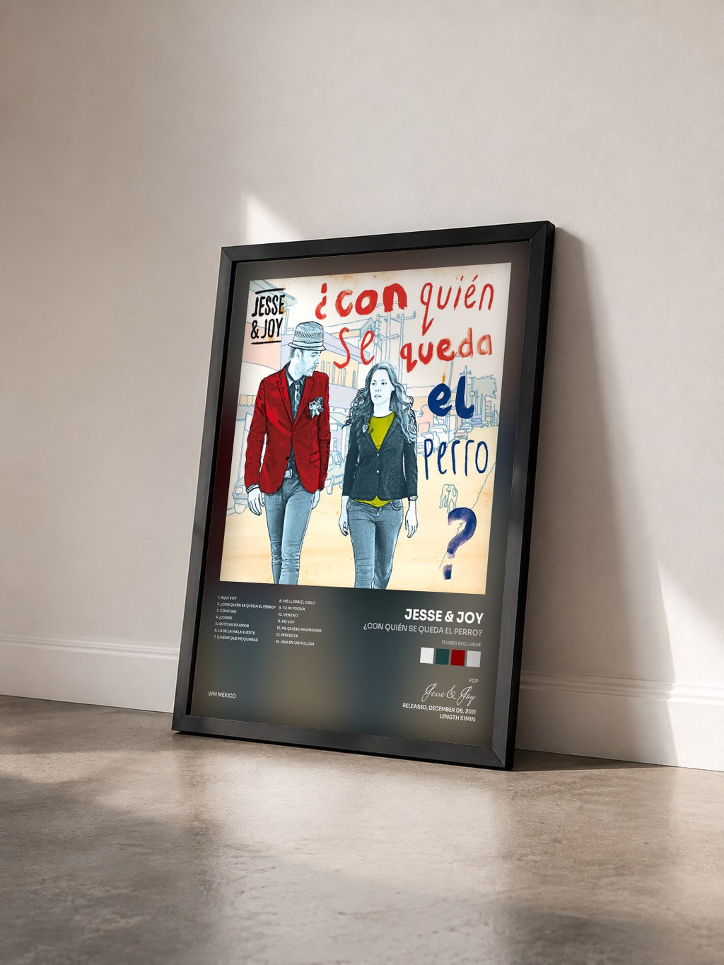 #noir Tableau de l'album ¿Con Quién Se Queda El Perro? (iTunes Exclusive) de Jesse & Joy vu de trois quarts, cadre noir