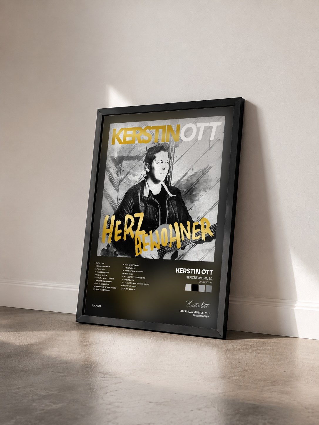 #noir Tableau de l'album Herzbewohner (Gold Edition) de Kerstin Ott vu de trois quarts, cadre noir
