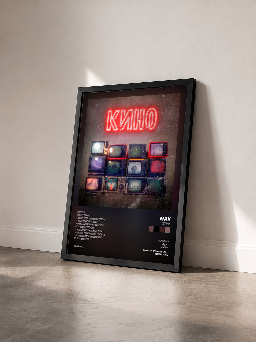 #noir Tableau de l'album Кино de Wax vu de trois quarts, cadre noir