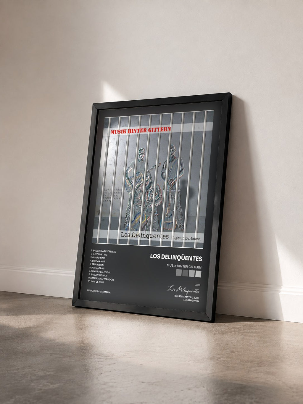 #noir Tableau de l'album Musik Hinter Gittern de Los Delinqüentes vu de trois quarts, cadre noir