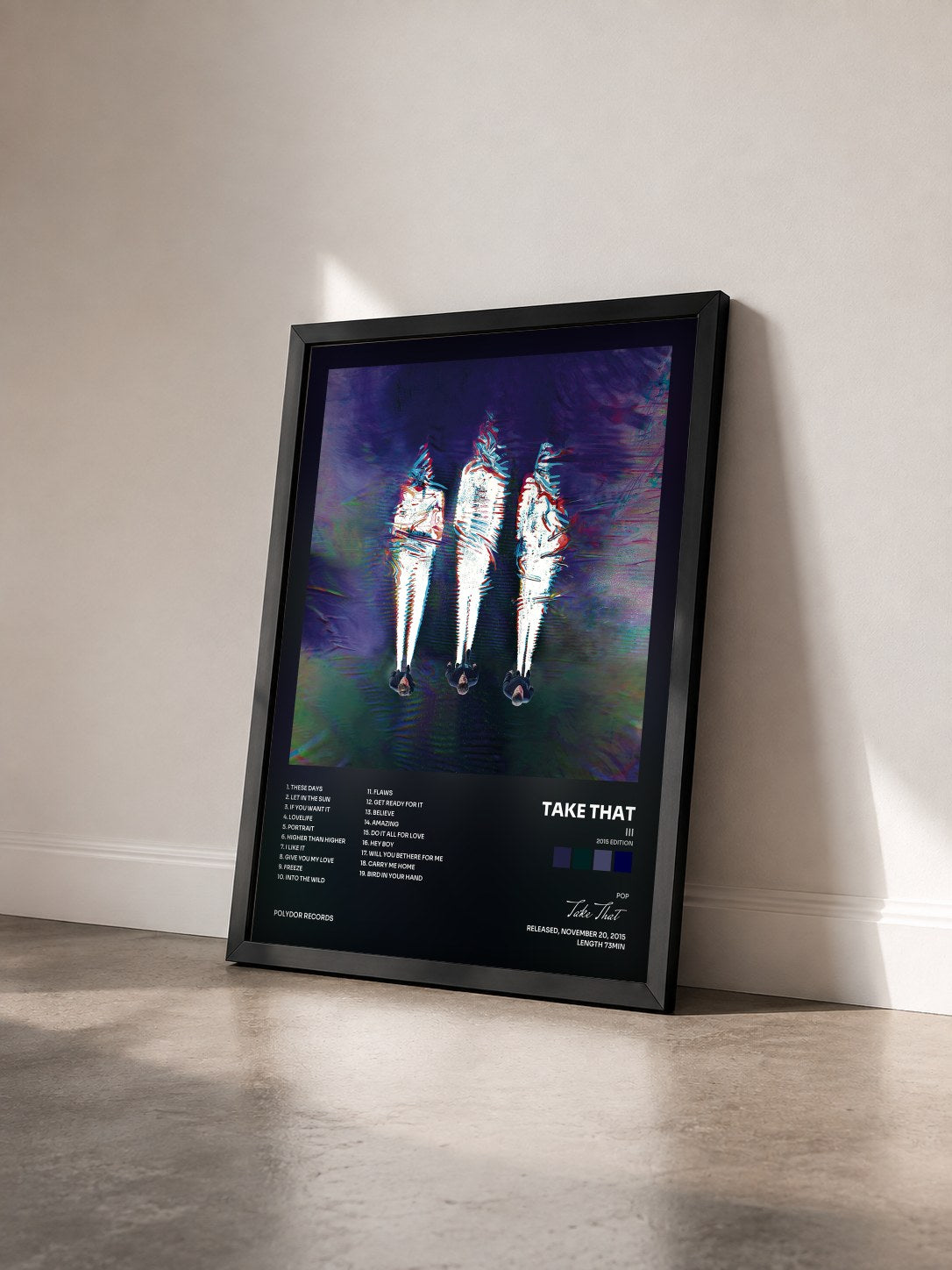 #noir Tableau de l'album III (2015 Edition) de Take That vu de trois quarts, cadre noir