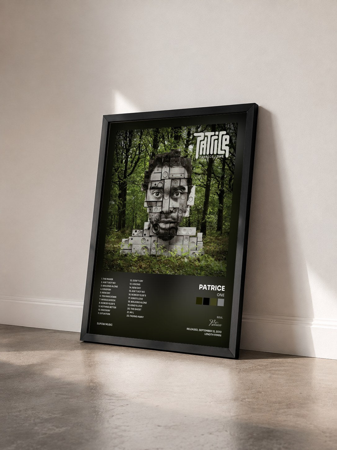 #noir Tableau de l'album One de Patrice vu de trois quarts, cadre noir