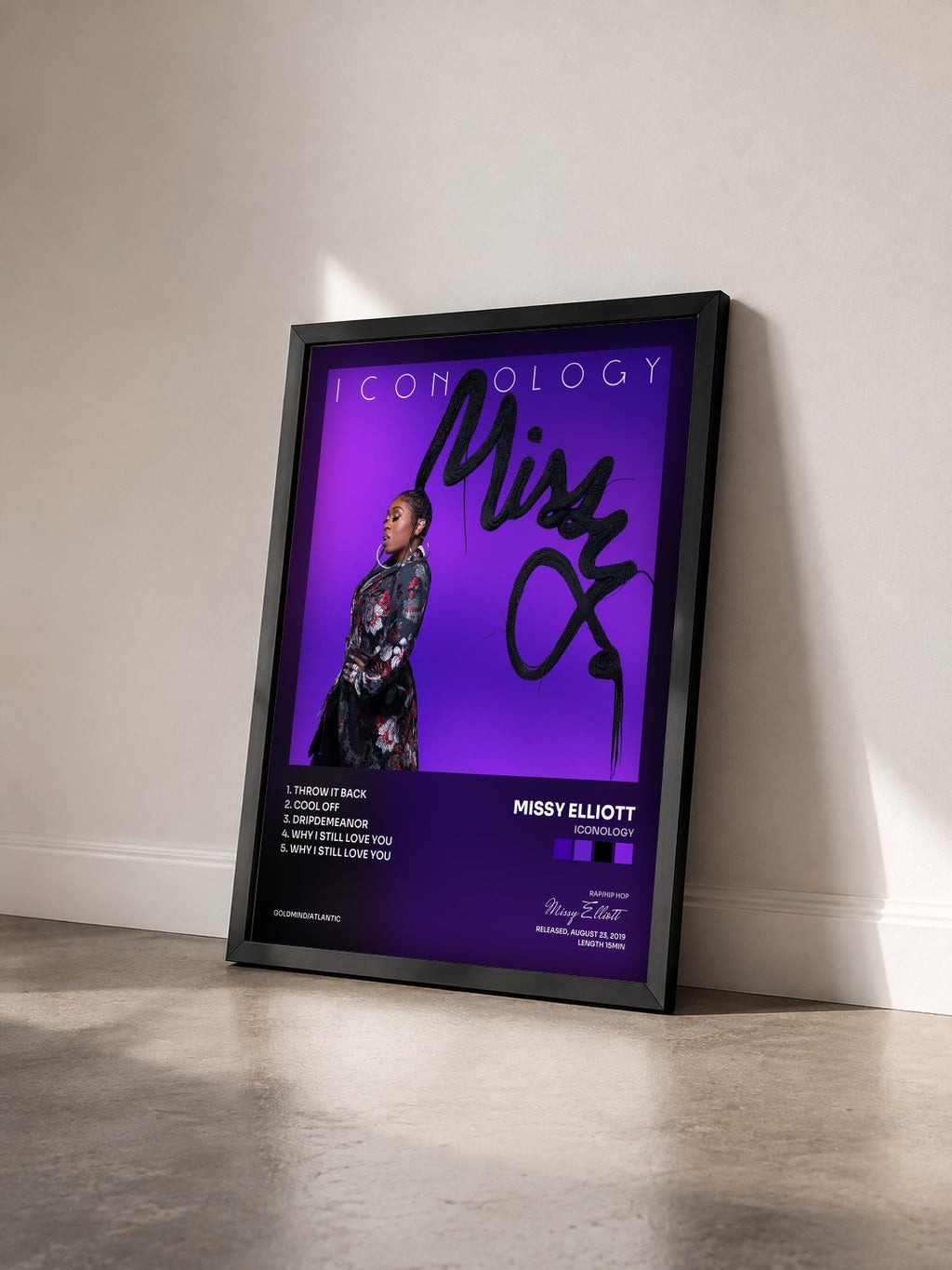 #noir Tableau de l'album ICONOLOGY de Missy Elliott vu de trois quarts, cadre noir