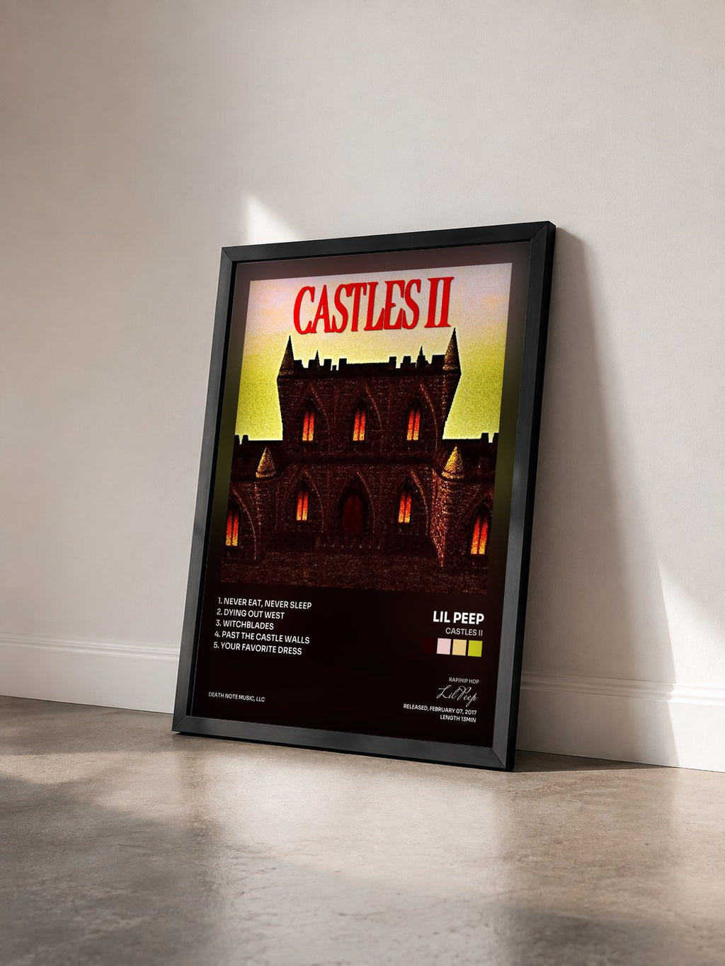 #noir Tableau de l'album CASTLES II de Lil Peep vu de trois quarts, cadre noir