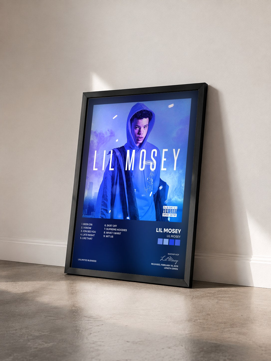 #noir Tableau de l'album Lil Mosey de Lil Mosey vu de trois quarts, cadre noir