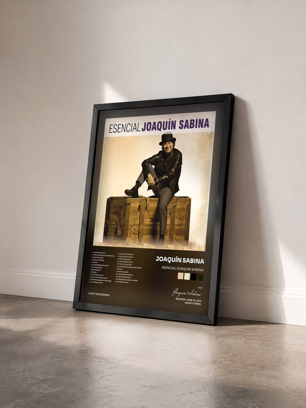 #noir Tableau de l'album Esencial Joaquin Sabina de Joaquín Sabina vu de trois quarts, cadre noir