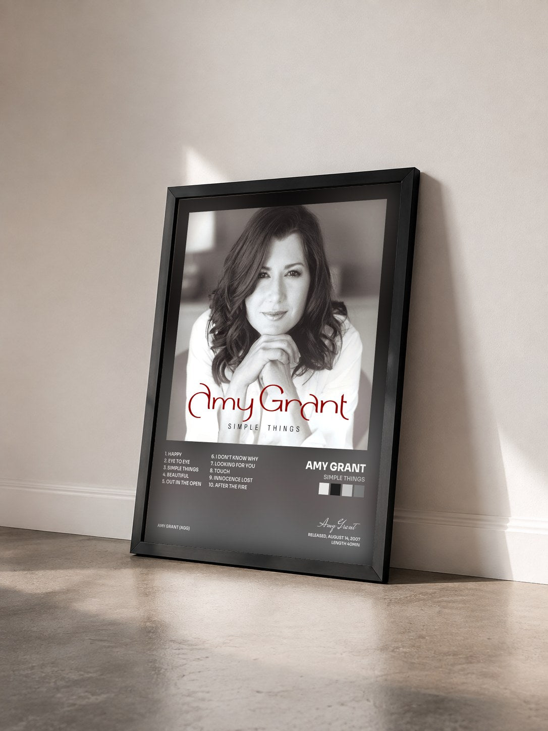#noir Tableau de l'album Simple Things de Amy Grant vu de trois quarts, cadre noir