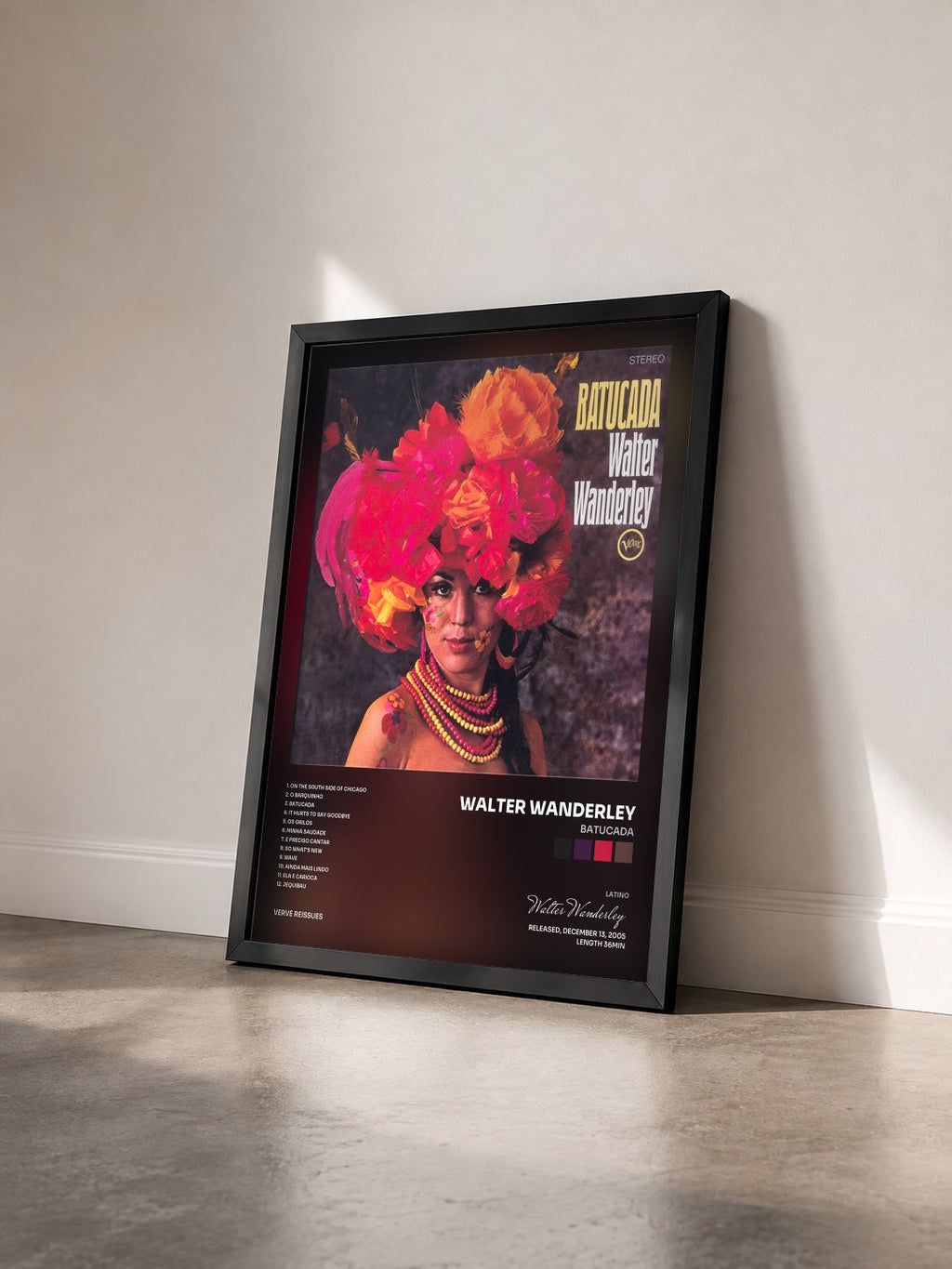 #noir Tableau de l'album Batucada de Walter Wanderley vu de trois quarts, cadre noir